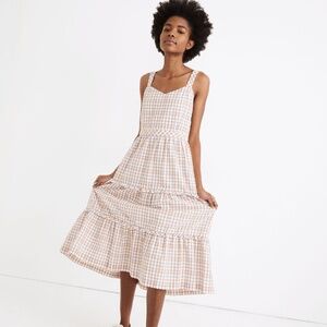 Madewell Gingham Tiered Midi dress (Size 00)